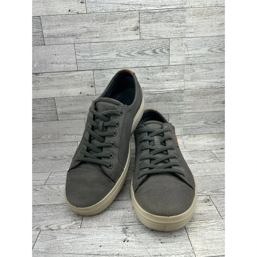 Ecco Soft 7 Sneakers Gray Leather Lace Up Casual‎ Walking Shoes
